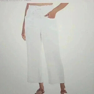 CYNTHIA ROWLEY WHITE 100% LINEN PULLON ELASTIC WAIST SIZE 12